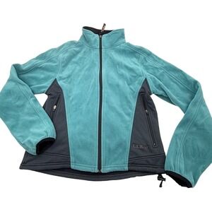 LL Bean Womens Small Teal Gray Full Zip Fleece Jacket Made in USA Gorpcore